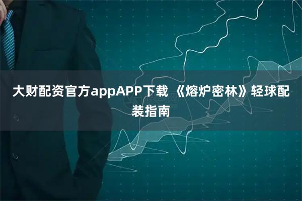 大财配资官方appAPP下载 《熔炉密林》轻球配装指南