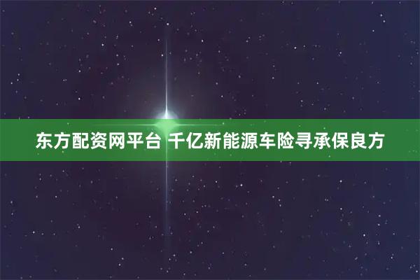 东方配资网平台 千亿新能源车险寻承保良方